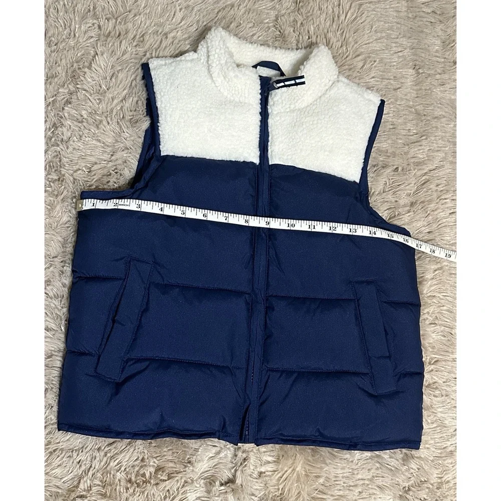 Cat & Jack Kids Puffer Vest Full Zip Blue/White Colorblock Fleece S 6/7